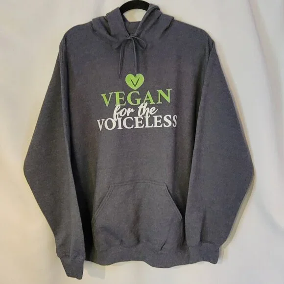 NWT Gray "Vegan for the Voiceless" Hooded Sweatshirt, Men's M, Cotton Blend - Picture 1 of 5
